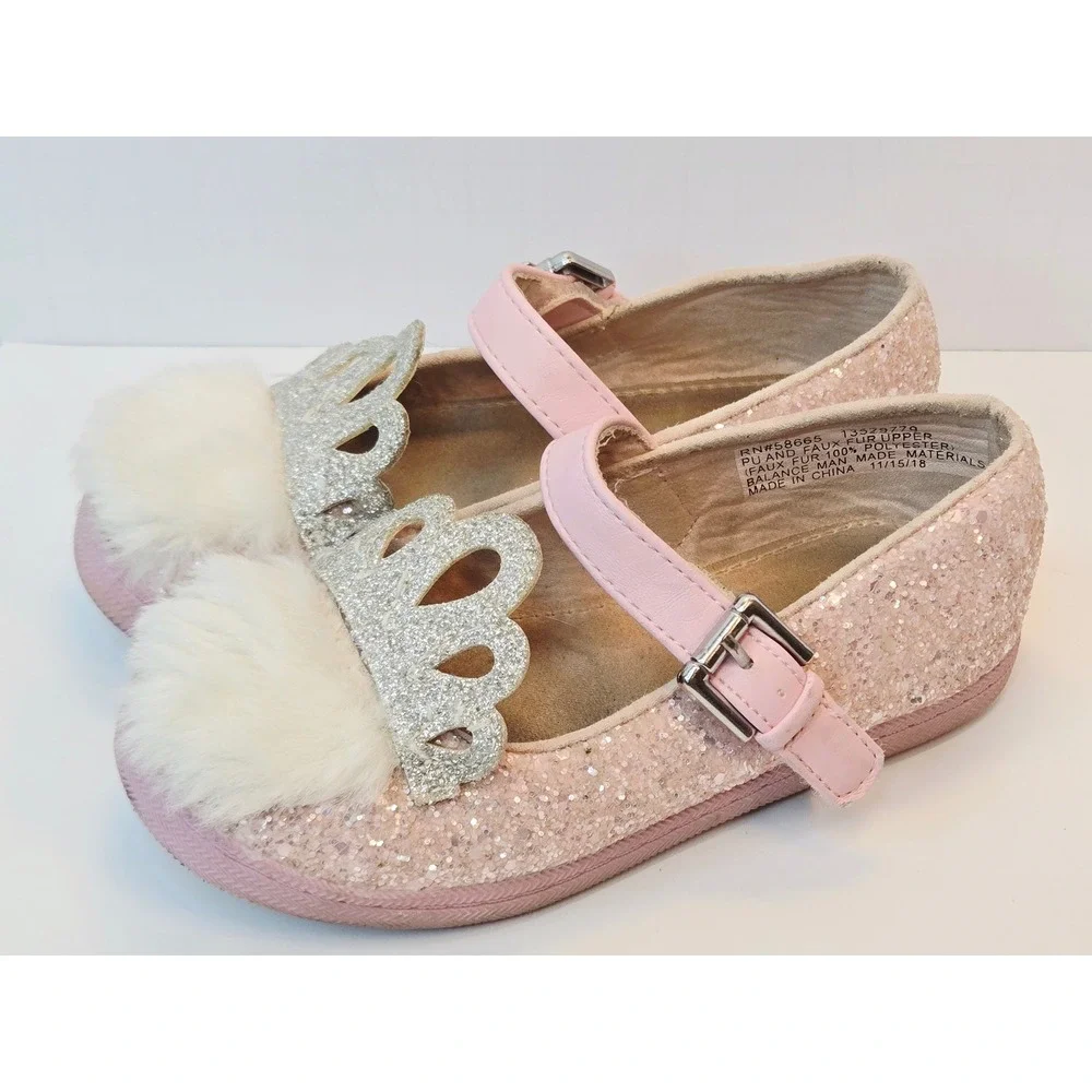 Harper Canyon Girls Pink Glitter Crown Pom Pom Mary Jane Shoes Size 10 13528779